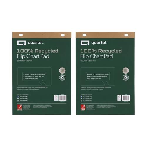 2x Quartet Flipchart Pad 20 Sheets Recycled Paper 600x850mm White