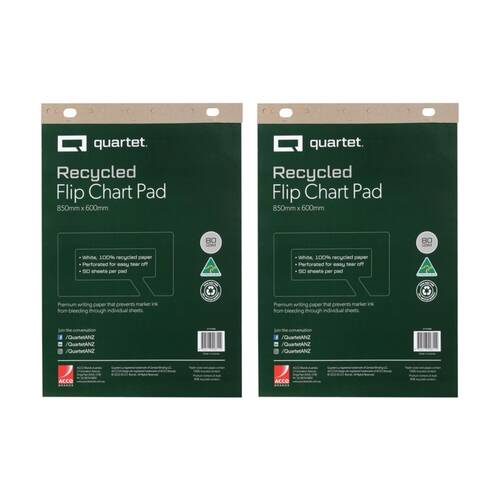 2x Quartet Flipchart Pad 50 Sheets Recycled Paper 600x850mm White