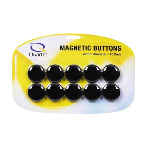 10pc Quartet Magnet Buttons Office School Whiteboard Fridge 40mm Black