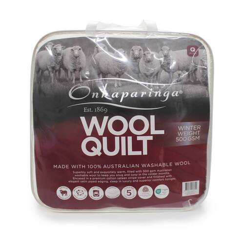 Onkaparinga 100% Wool Quilt Winter Weight Cover 500GSM Doona Queen