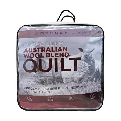 Odyssey Living Microlush Australian Wool Blend 300gsm Quilt Doona White