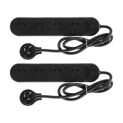 2PK Hpm 2400W 4 Outlet Powerboard 0.9M Lead Black Power Cord
