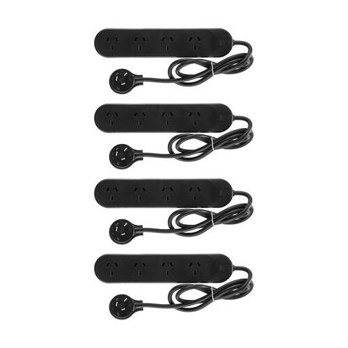 4PK Hpm 2400W 4 Outlet Powerboard 0.9M Lead Black Power Cord