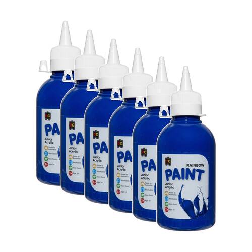 6PK Educational Colours Rainbow Junior Acrylic Paint Brilliant Blue 250ml 3y+