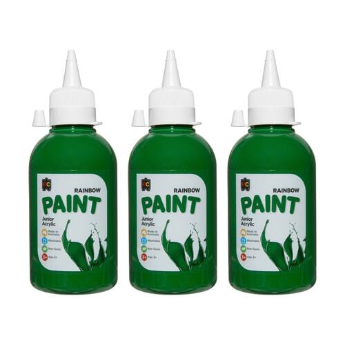 3PK Educational Colours Rainbow Junior Acrylic Paint Brill Green 250ml 3y+