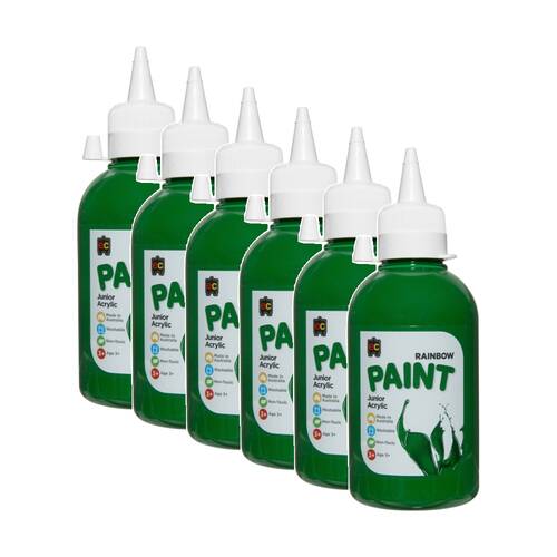 6PK Educational Colours Rainbow Junior Acrylic Paint Brill Green 250ml 3y+