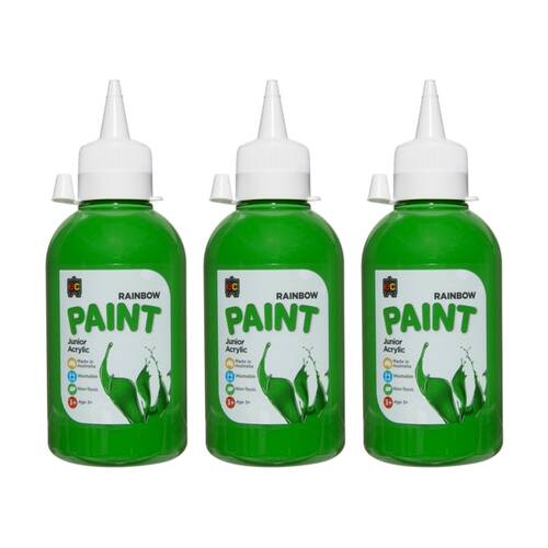 3PK Educational Colours Rainbow Junior Acrylic Paint Leaf Green 250ml 3y+
