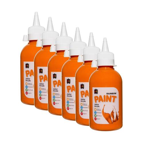 6PK Educational Colours Rainbow Junior Acrylic Paint Orange 250ml 3y+