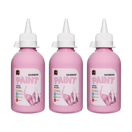 3PK Educational Colours Rainbow Junior Acrylic Paint Pink 250ml 3y+