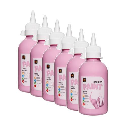 6PK Educational Colours Rainbow Junior Acrylic Paint Pink 250ml 3y+