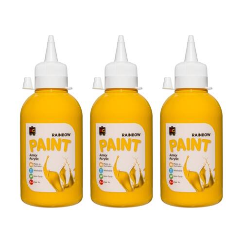 3PK Educational Colours Rainbow Junior Acrylic Paint Warm Yellow 250ml 3y+