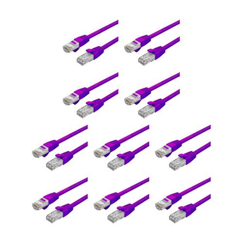 10PK Cruxtec CAT6 UTP 10GbE Ethernet Cable Purple 50cm Gold-Plated RJ45