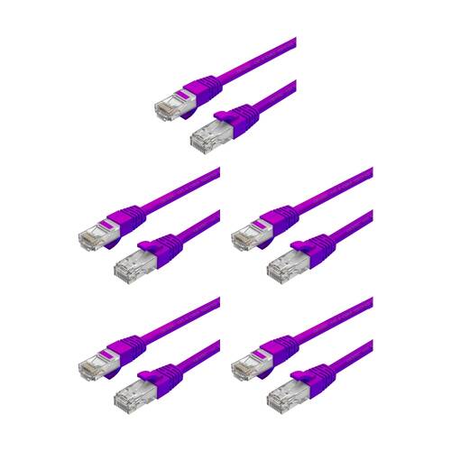 5PK Cruxtec CAT6 UTP 10GbE Ethernet Cable Purple 2m Gold-Plated RJ45