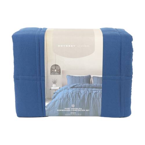 3pc Odyssey Living Port Douglas Washed Comforter Set 200gsm Smokey Blue
