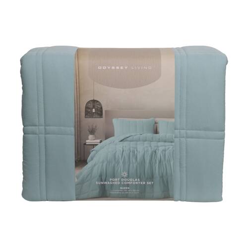 3pc Odyssey Living Port Douglas Washed Comforter Set 200gsm Marine Hazel
