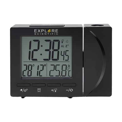 Explore Scientific Digital Projection Alarm Clock W/ Adjustable Time Black