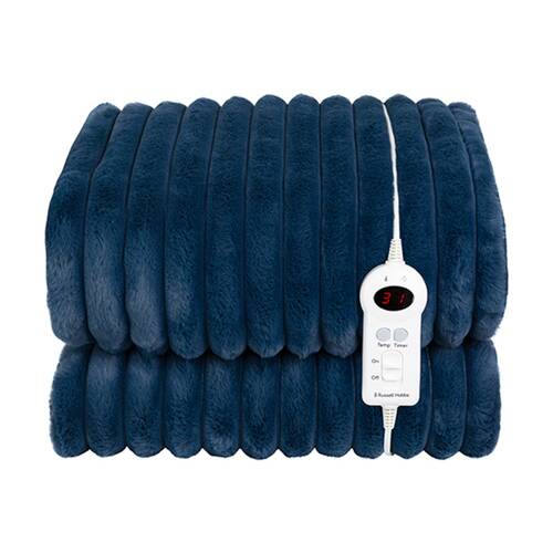 Russell Hobbs Faux Fur Sherpa Heated Throw W/ 9 Heat Settings 180x130cm Navy
