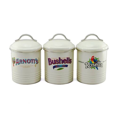 3pc Rojo Imports Arnott's Bushells Rosella Metal Canisters Set Cream