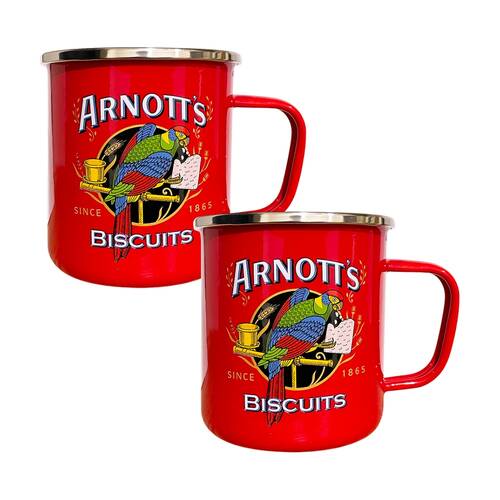 2pc Rojo Imports Arnott's Durable Steel Enamel Coffee Mug Set Red 9cm