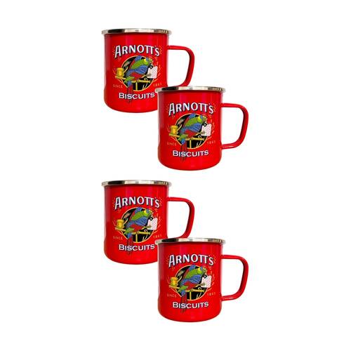 2x 2pc Rojo Imports Arnott's Durable Steel Enamel Coffee Mug Set Red 9cm