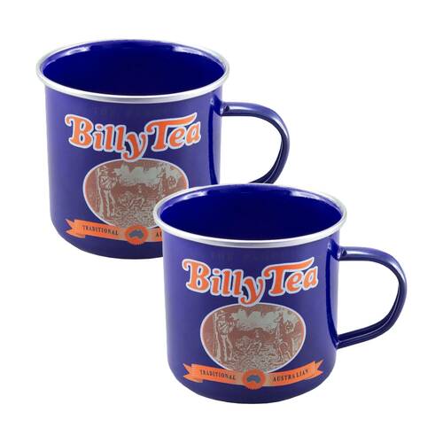 2pc Rojo Imports Billy Tea Durable Steel Enamel Coffee Mug Set Blue 9cm