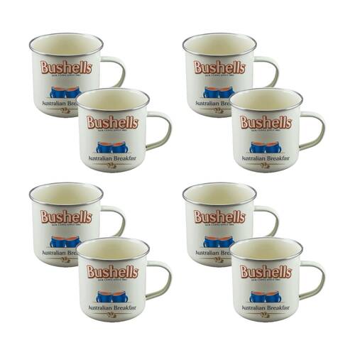 4x 2pc Rojo Imports Bushells Tea Durable Steel Enamel Coffee Mug Set Cream 9cm