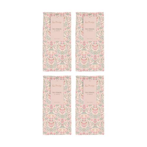 4x 2pc Bas Phillips Printed Linen Looks Tea Towel Set Cotton Winter Delicates