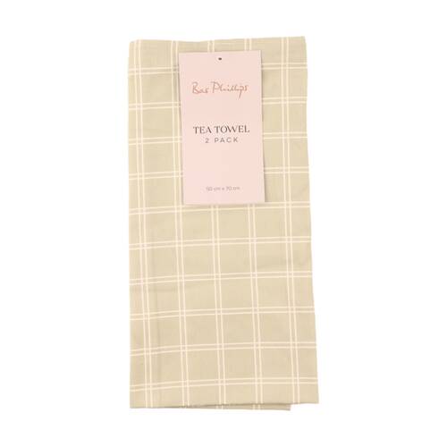 2pc Bas Phillips Printed Linen Looks Tea Towel Set Cotton Green Check