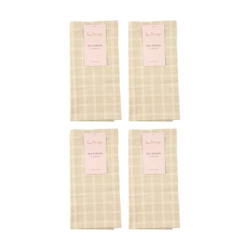 4x 2pc Bas Phillips Printed Linen Looks Tea Towel Set Cotton Green Check