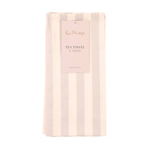 2pc Bas Phillips Printed Linen Looks Tea Towel Set Cotton Natural Stripes