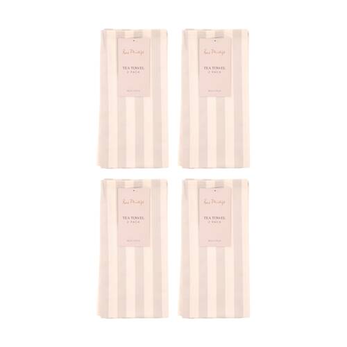4x 2pc Bas Phillips Printed Linen Looks Tea Towel Set Cotton Natural Stripes