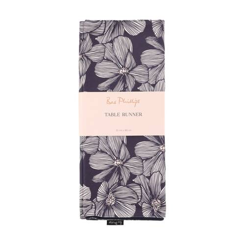 Bas Phillips Printed Linen Looks Table Runner Blue Flowers MED 35x180cm