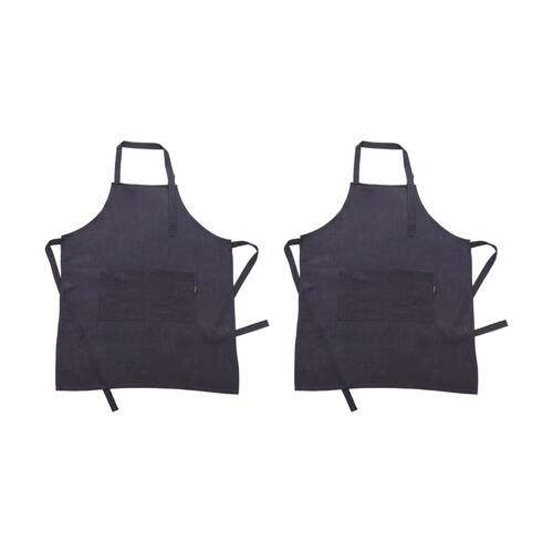 2PK Bas Phillips Kitchen Apron Linen Tencel Adjustable With Pocket Navy