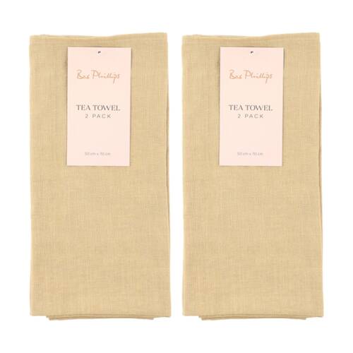 2x 2pc Bas Phillips Linen Tencel Tea Towel Set Kitchenware Moss 50x70cm