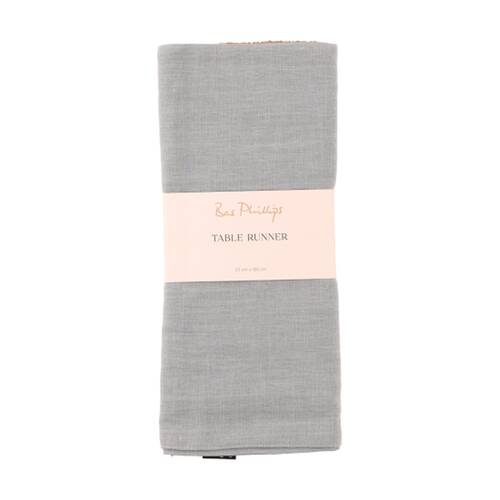 Bas Phillips Linen Tencel Table Runner Kitchen Textile Misty Blue MED 35x180cm