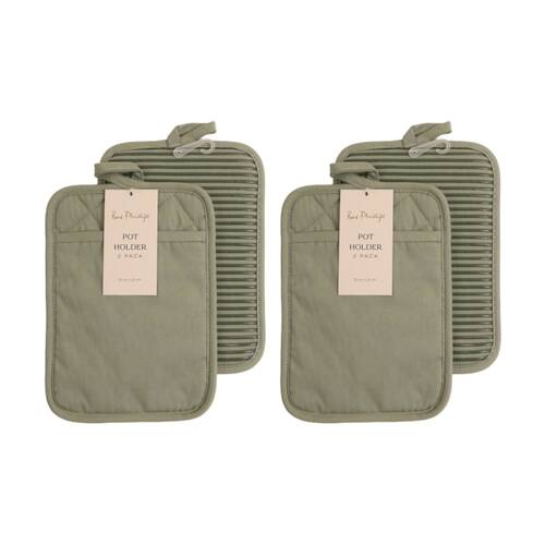 2x 2pc Bas Phillips Pot Holder Silicone Cotton Kitchen Linen Sage 18x24.5cm