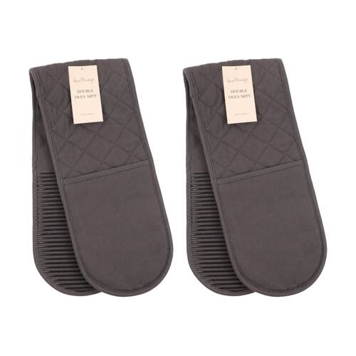 2PK Bas Phillips Essentials Cotton Double Oven Mitt Kitchen Charcoal 18x90cm