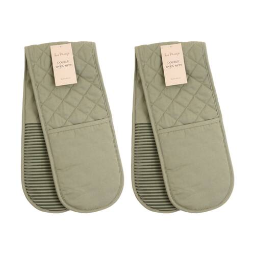 2PK Bas Phillips Essentials Cotton Double Oven Mitt Kitchen Linen Sage 18x90cm