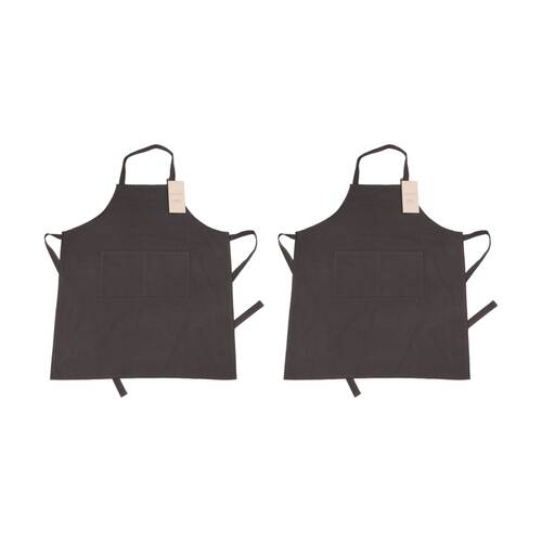 2PK Bas Phillips Essentials Cotton Kitchen Apron Plain Adjustable Neck Charcoal