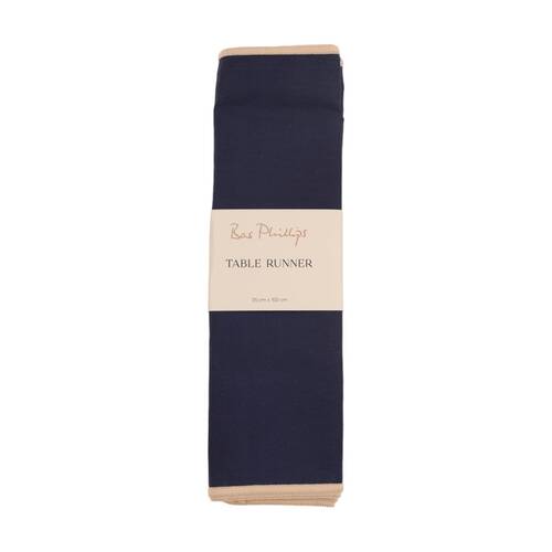 Bas Phillips Essentials Cotton Table Runner W/ Piped Edge Blue Small 35x150cm