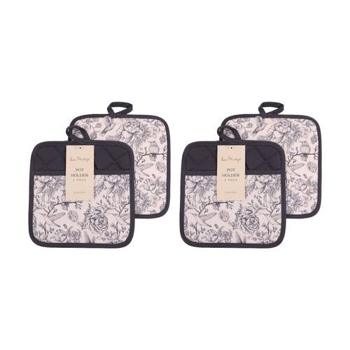 2x 2pc Bas Phillips Printed Linen Looks Pot Holder Set Blue Birds