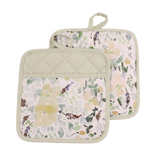 2pc Bas Phillips Printed Linen Looks Pot Holder Set Green Wonderland