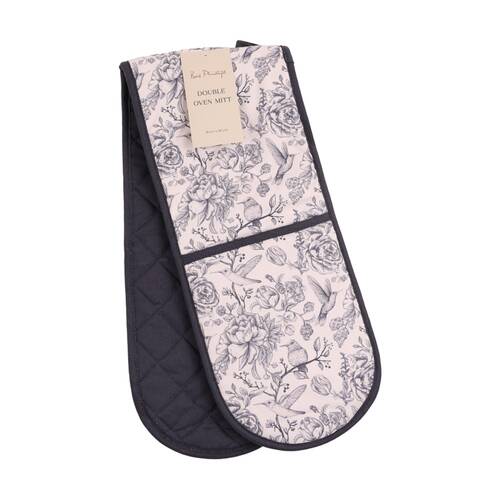 Bas Phillips Printed Linen Looks Double Oven Mitt Blue Birds 90cm