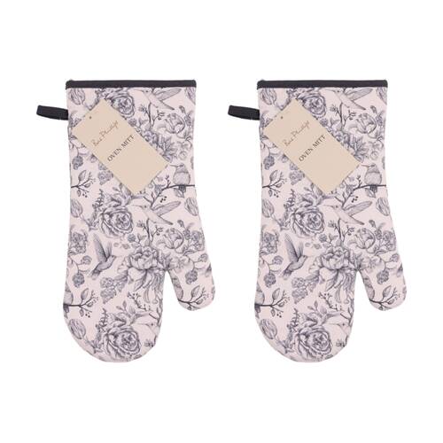 2PK Bas Phillips Printed Linen Looks Oven Mitt Kitchen Accessory Blue Birds