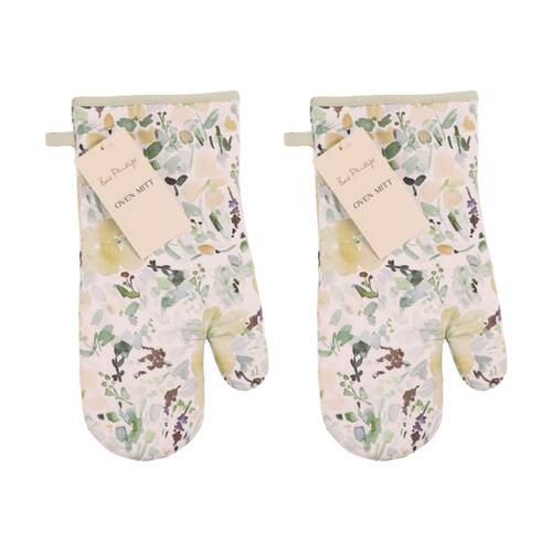 2PK Bas Phillips Printed Linen Looks Oven Mitt Kitchen Textiles Green Wonderland