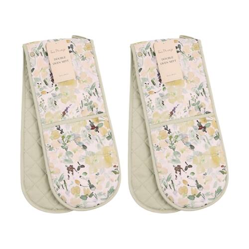 2PK Bas Phillips Printed Linen Looks Double Oven Mitt Green Wonderland 90cm