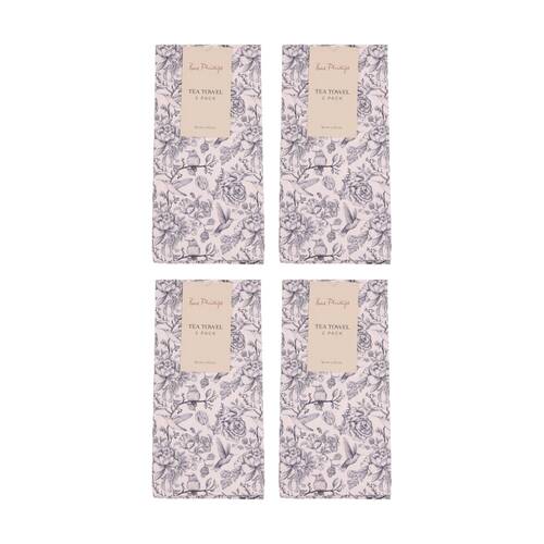 4x 2pc Bas Phillips Printed Linen Looks Tea Towel Set Cotton Blue Birds