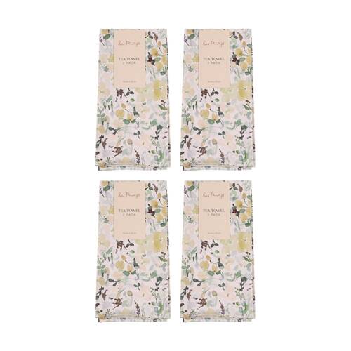 4x 2pc Bas Phillips Printed Linen Looks Tea Towel Set Cotton Green Wonderland