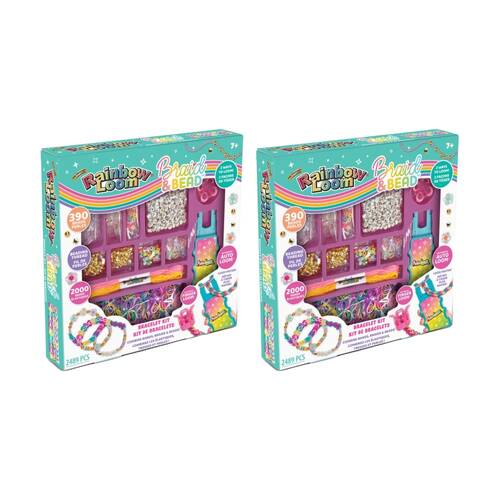 2x Rainbow Loom Braid & Bead Auto Bracelet Kit Craft Set 7Y+ 2489pc