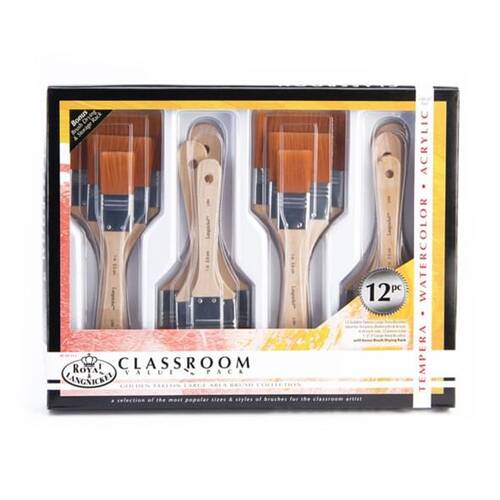 12pc Royal & Langnickel Golden Taklon Art/Craft Painting Brush Set Large Area